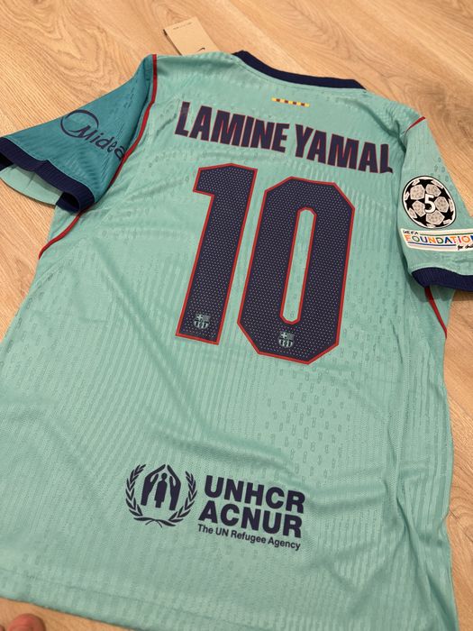 Tricou de fotbal Nike Fc Barcelona Lamine Yamal 10 marime M turcoaz eufa champions league