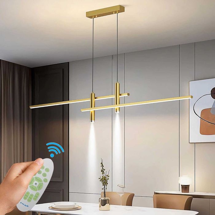 Lampă masă reglabilă pe înălțime,suspendată, telecomandă, auriu, 90 cm