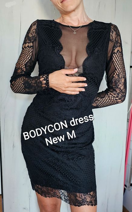 Gina Tricot M rochie neagră dantelă midi bodycon elegantă party evenimente ocazie nouă