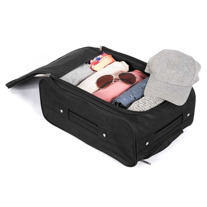 Troler cabina avion, 2 roti, 3 manere, negru, 48 x 32 x 23 cm
