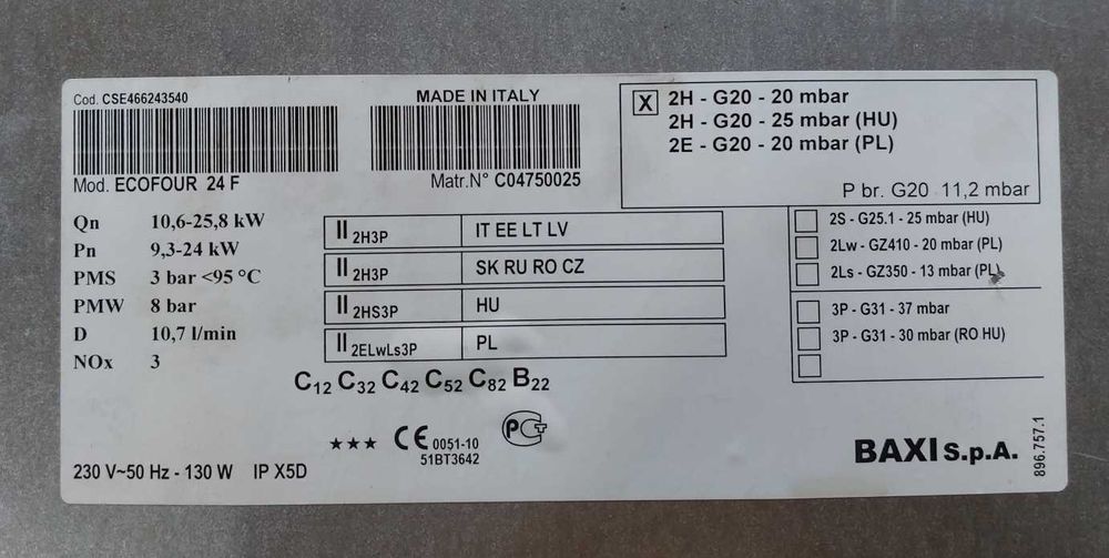 Piese de schimb centrale BAXI ECOFOUR 24 F