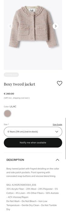 Il Gufo boxy tweed jacket jacheta fete 6 ani