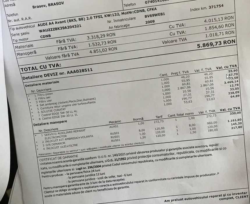 AUDI A4 B8 Avant (8K5) 2.0 TFSI benzina 180 cai