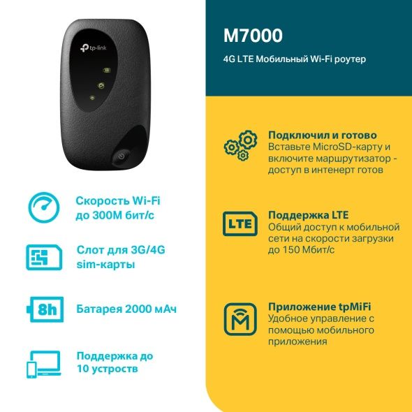 Мобильный роутер, модем WiFi TP-Link M7000 4G+ LTE