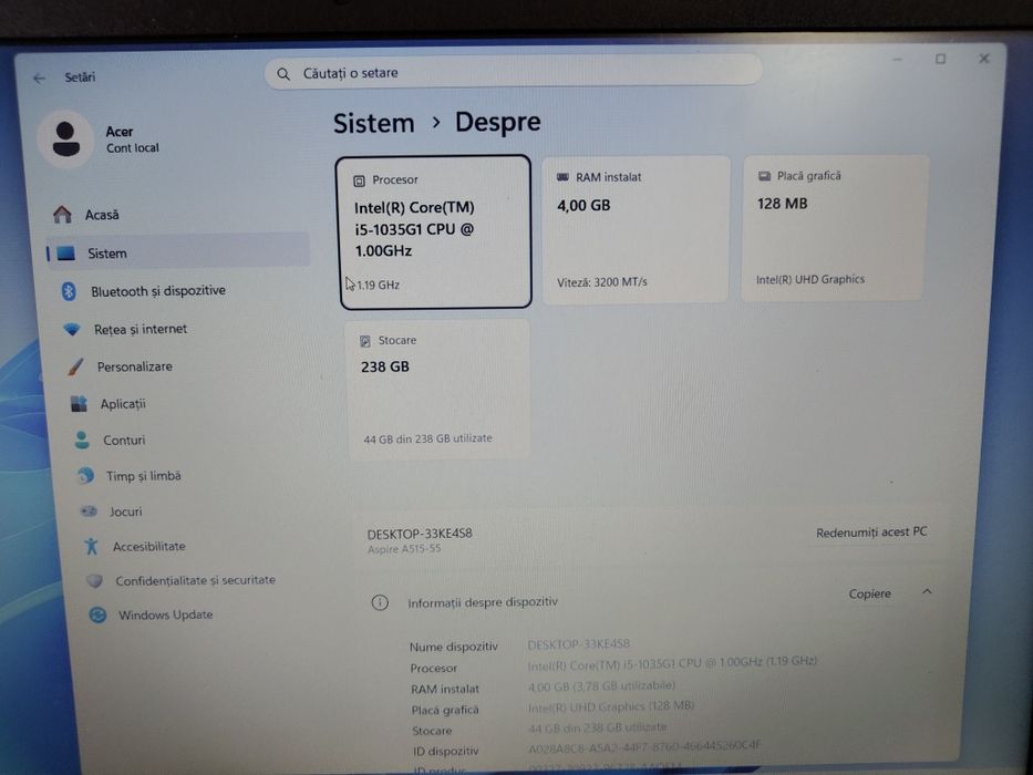 Laptop Acer / 15,6"/ i5 gen 10/ 4 GB RAM/ ssd 256 GB/