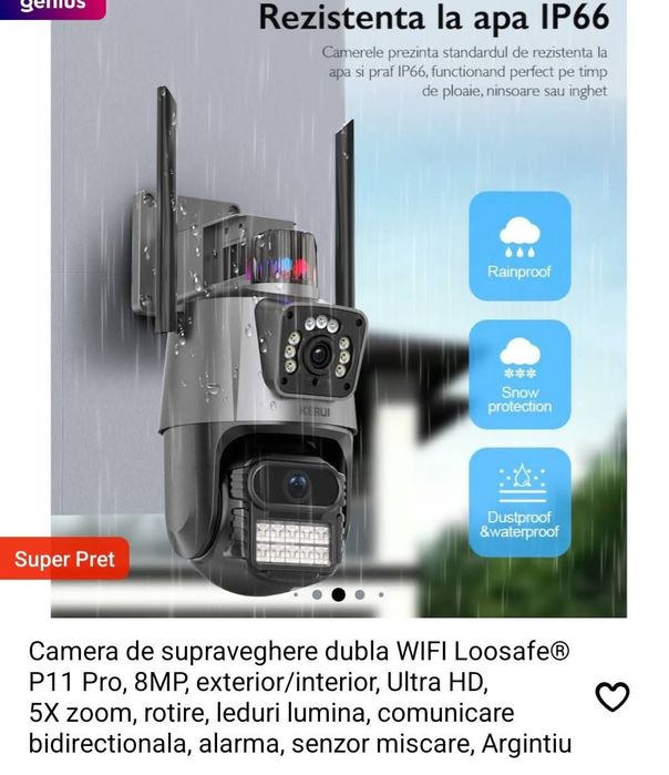 Camera de supraveghere dubla,Wifi Loosafe,8 Mp