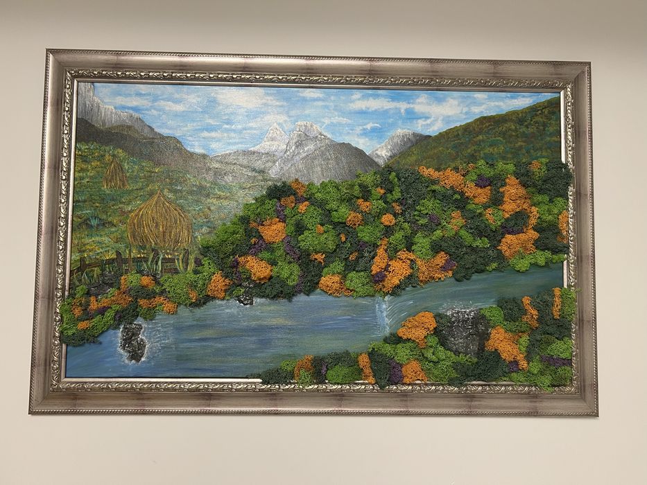 Tablou plictat pe panza cu licheni naturali 74*114