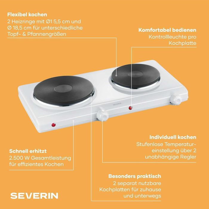 Двоен електрически котлон Severin DK 1042 бързо затопляне 2500W, 3,9кг