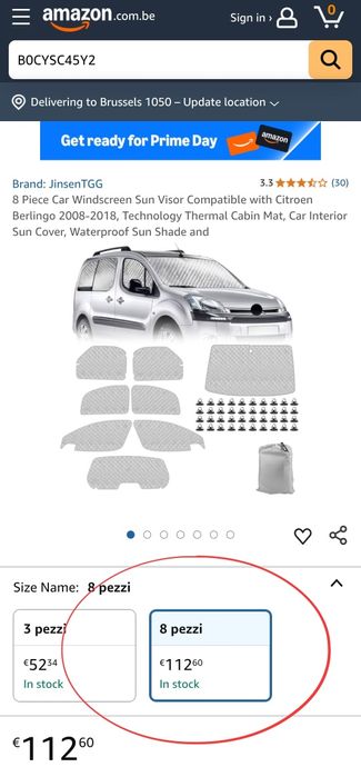 К-кт 8 части термоизолационни сенници за Citroen Berlingo 2008-2018