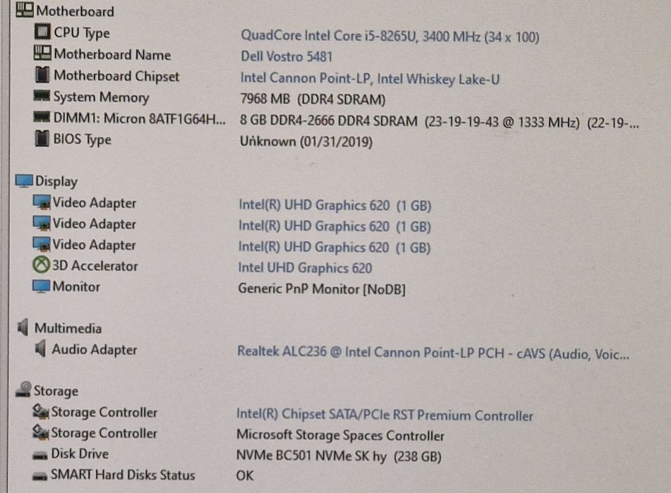 vand laptop Dell Vostro 5481..14"FH..i5 8265 Quad..8 Gb..Ssd 256Gb