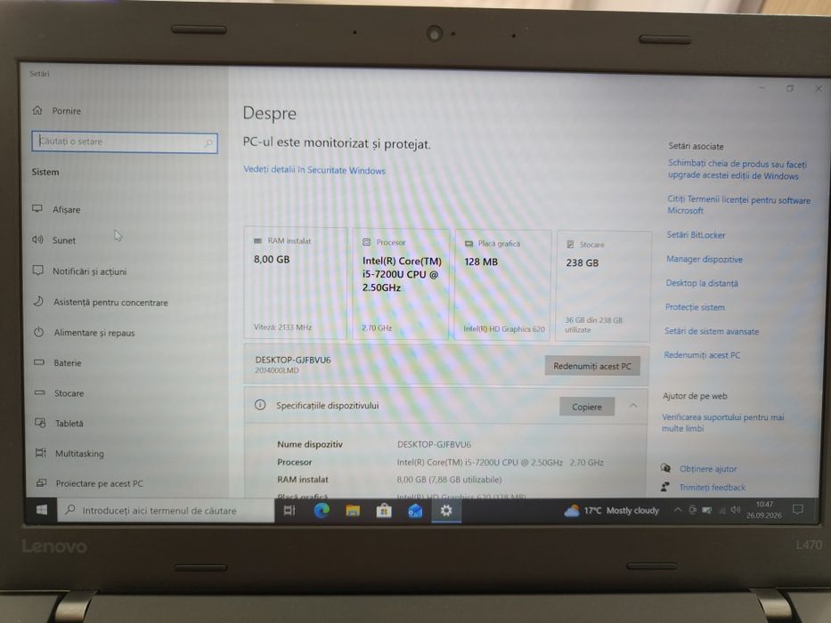 Lenovo Thinkpad L470 / i5/ 8 GB RAM/ ssd 256 gb