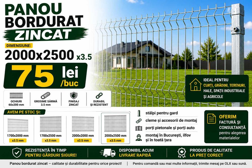 Panou bordurat zincat 2000x2500 / Plasa pentru gard