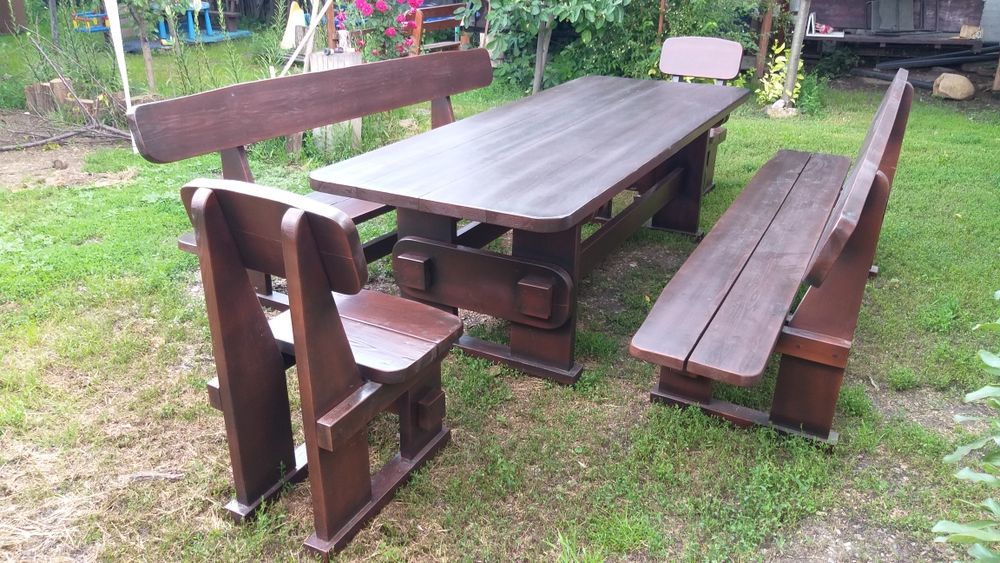 Set masa lemn masiv cu 2 canapele /2 scaune pt terasa/ foisor/ gradina