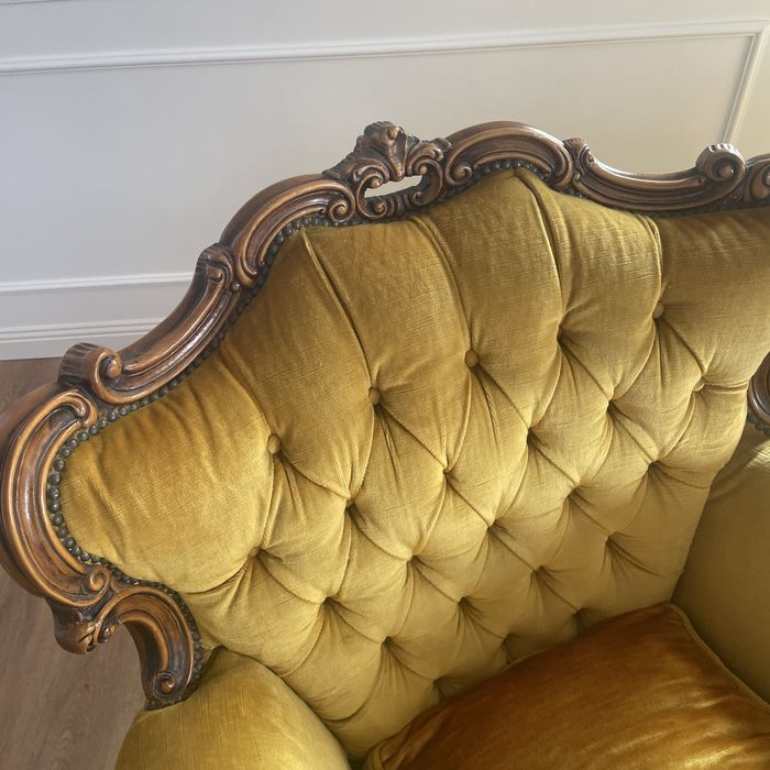 Vand set canapea cu doua fotolii stil baroc din lemn masiv sculptat