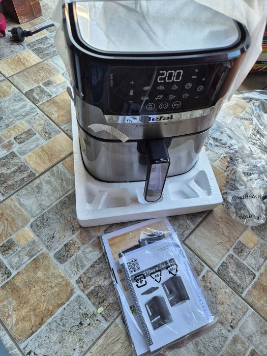 [REDUCERE-47%][GARANTIE 1 AN] Friteuza aer cald Air Fryer Tefal Easy Fry & Grill Deluxe EY505D 4.2L 8 Programe Inox Gratar Gratar Fonta Aluminiu