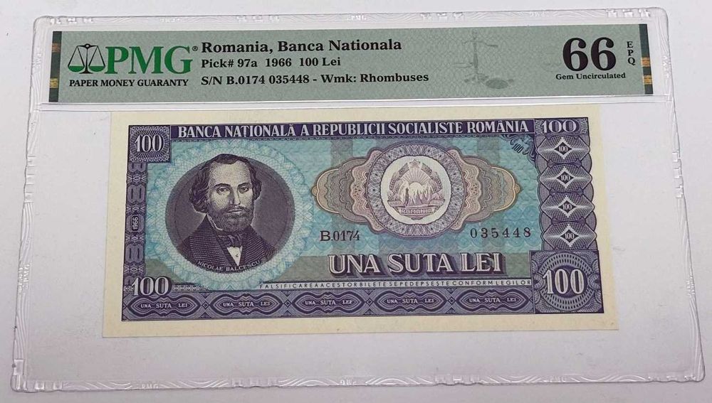bancnota romaneasca de colectie - 100 lei 1966 gradata PMG EPQ66