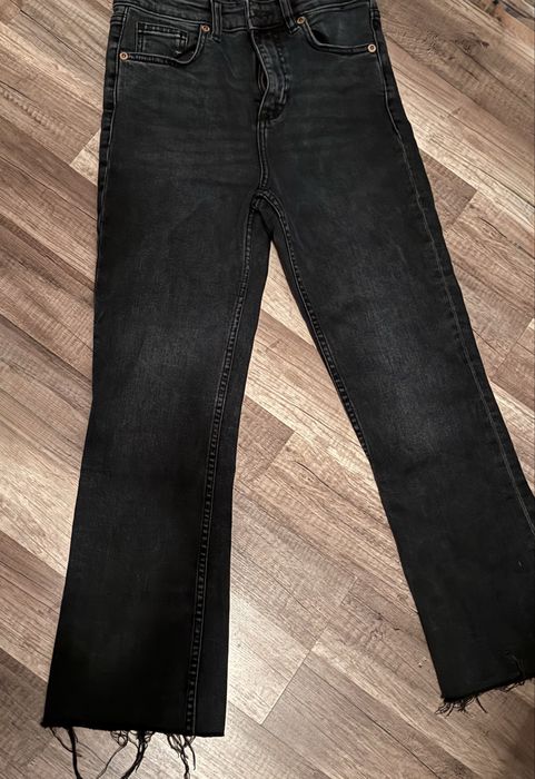 Blugi evazați, Zara bootcut dark blue cu tiv franjurat, S, bleumarin