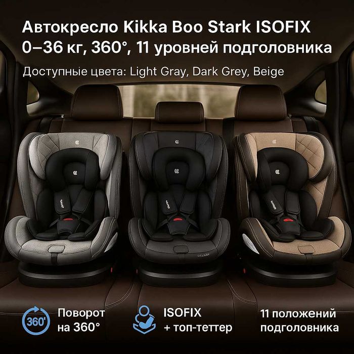 Автокресла Kikka Boo i-Roll и Stark ISOFIX,0–36 кг и 40–150 см 3 цвета