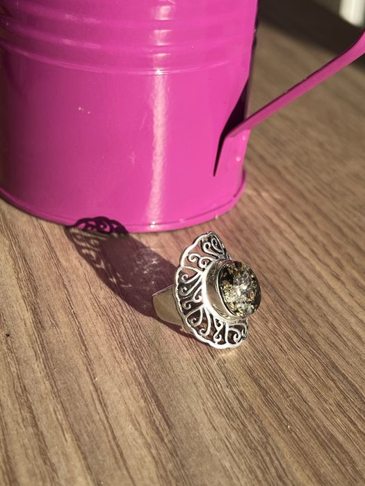 Inel atgint 925 cu chihlimbar verde