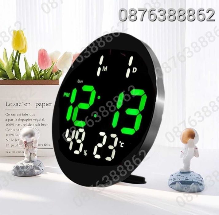 Електронен часовник с голям кръгъл лед дисплей и дистанционно