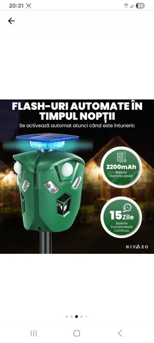 Aparat anti-porumbei, Nivazo AR16, incarcare solara, acoperire 360°