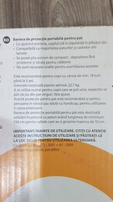 Bariera de protectie pentru pat reglabilă până la 106 cm