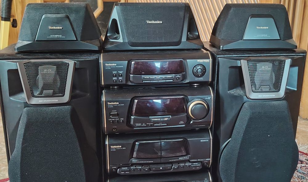 Linie audio Technics amplificator, sound professor, cassette deck, disc  changer, boxe