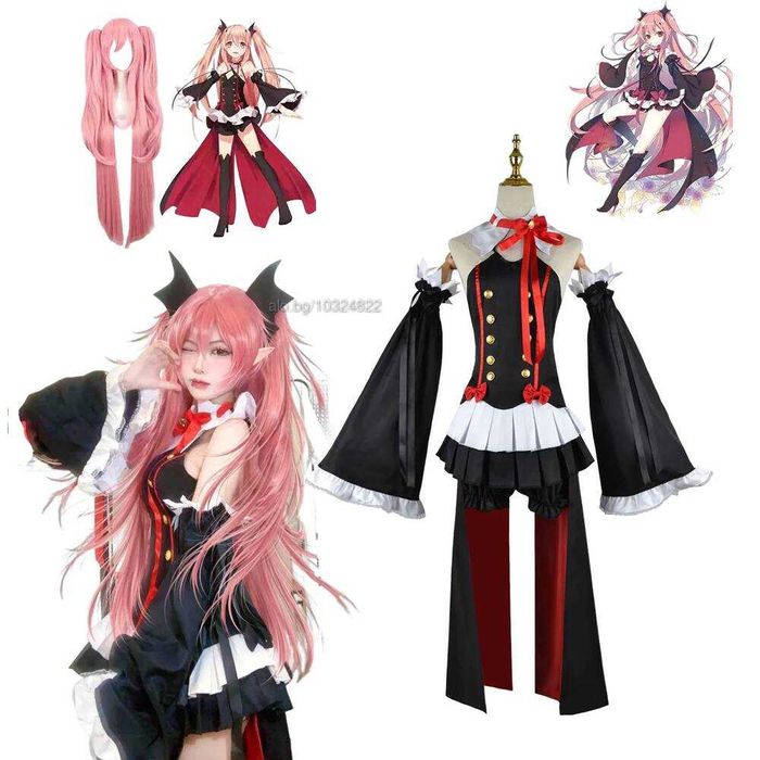 Дълга розова перука с две опашки Krul Tepes Anime Owari No Seraph