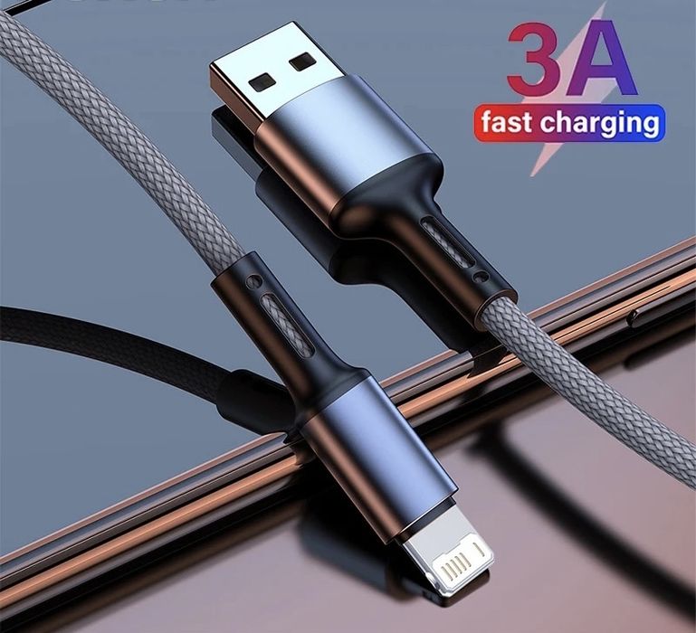 Cablu Usb - Type C / Usb - Lightening Fibre Impletite Negru