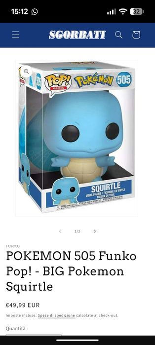 Figurina Funko pop! (#505)Big Pokemon  Squirtle Carapuce-Schiggy