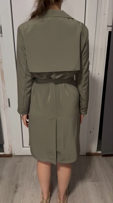 trench dama verde elegant curea talie stil chic marime s m