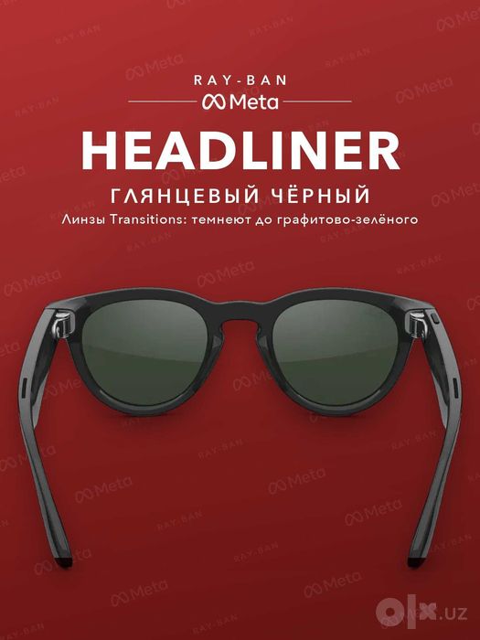 Ray-Ban Meta Headliner Shiny Black, Transitions (grafit-yashil)