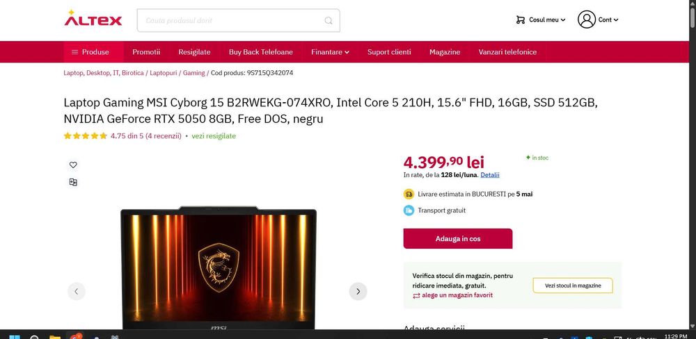 Laptop Gaming MSI Cyborg 15 B2RWEKG-074XRO