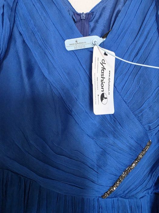 Rochie de mătase naturală, albastră, de ocazie, măr.42