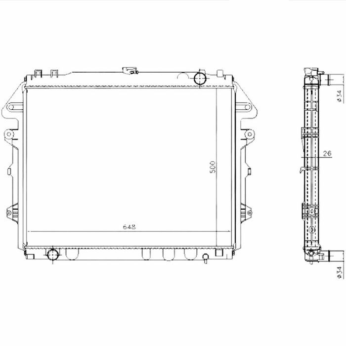 Radiator apa Toyota Hilux 2005-2016, 2.7, 658x500x26mm, AC: +/-, fagure brazat, OE 164000C180, SRLine