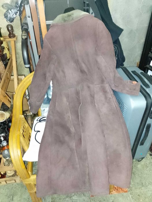 Английски дамски кожух дълъг от агнешка кожа,дамска кожена чанта