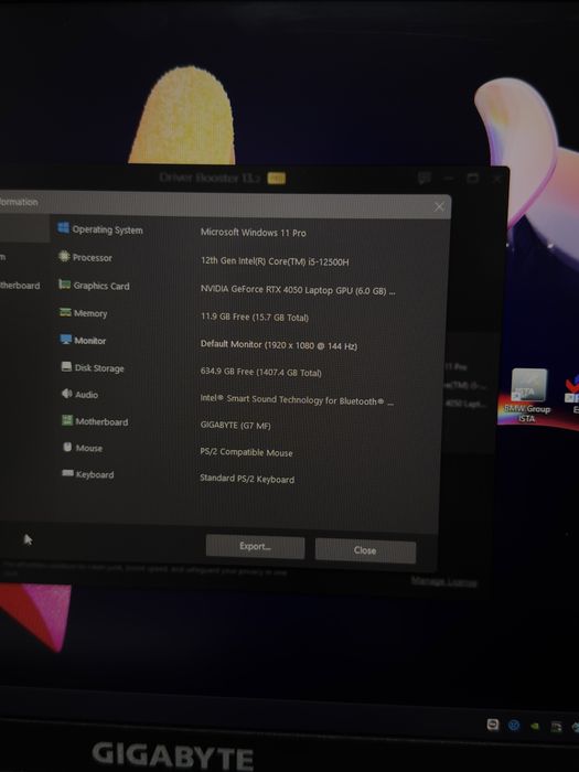 Laptop Gaming Gigabyte 17 inch I5 12500h RTX 4050 500gb