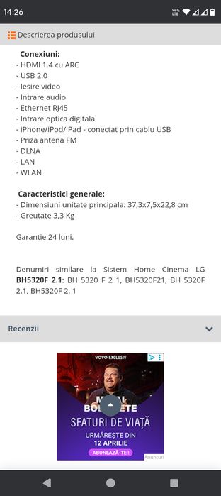 Vând sistem audio LG