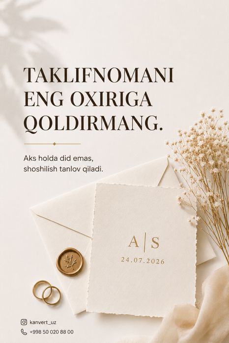 Har qanday tadbir uchun taklifnomalar