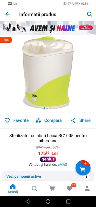 Sterilizator cu aburi Laica BC 1005 pt biberoane