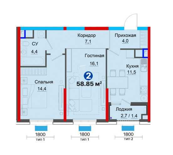 СКИДКА 30% Ключи в декабре! Просторная 2-ком кв. Янги Узбекистон