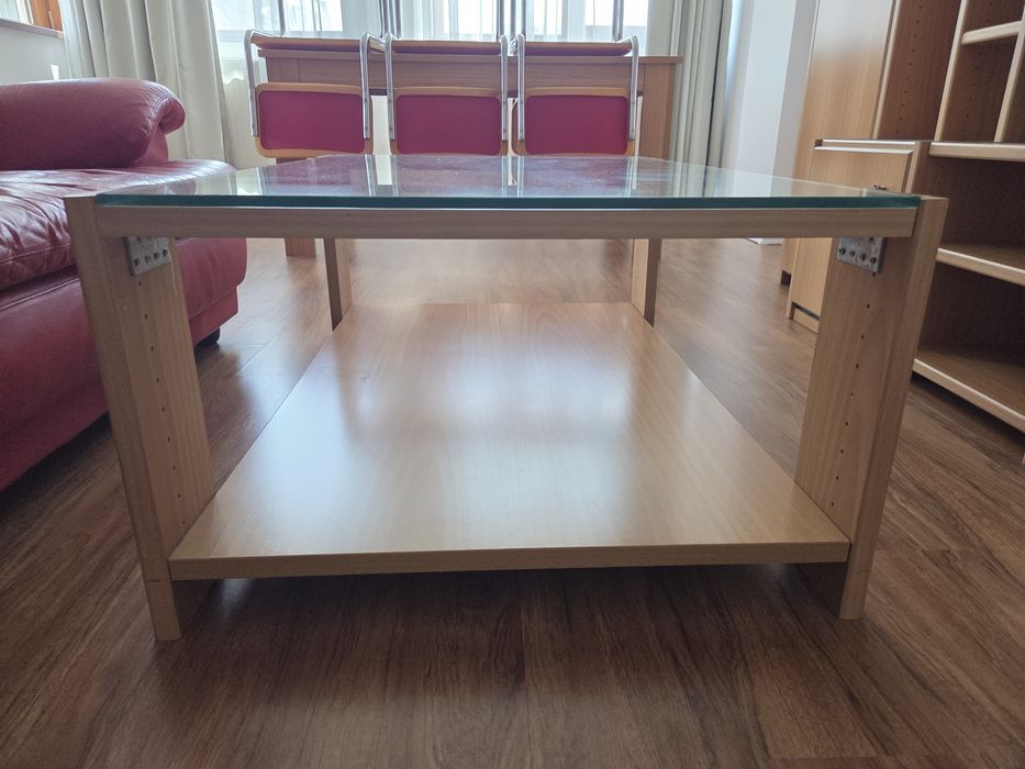 Masă living sticlă lemn