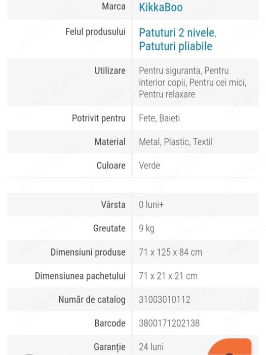 Patut copil pliabil cu saltea inclusa
