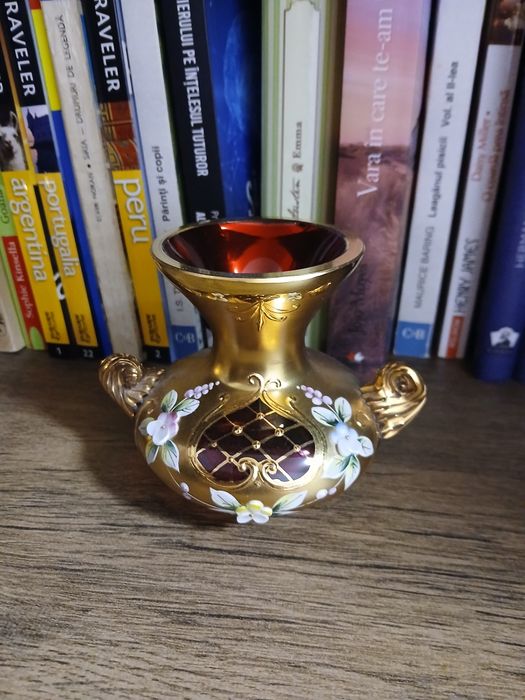 vaza vintage cristal Bohemia placat cu  aur 24k