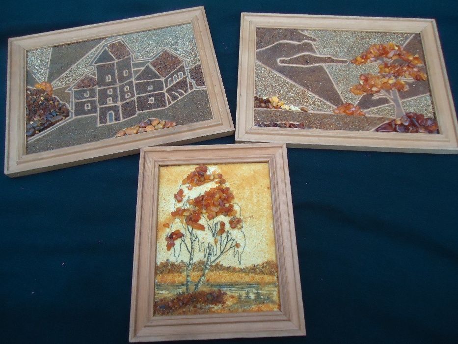 Набор триптих Картины (3 штуки ) НАТУРАЛЬНЫЙ Янтарь полностью покрытие