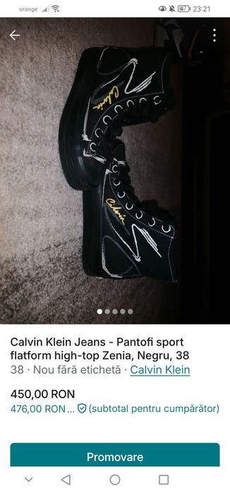 Calvin Klein Jeans pantofi sport flatform high top Zenia, Negru, 38