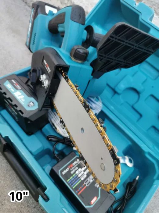 Акумулаторна резачка за дърва с маслен филтър,2х36V 10Ah,с акумулаторе