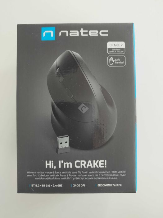 Natec Vertical Mouse Crake 2, за лява ръка, Black