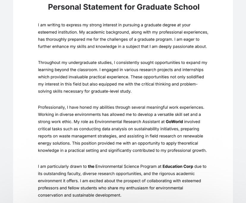 Personal Statement/Motivational Letter