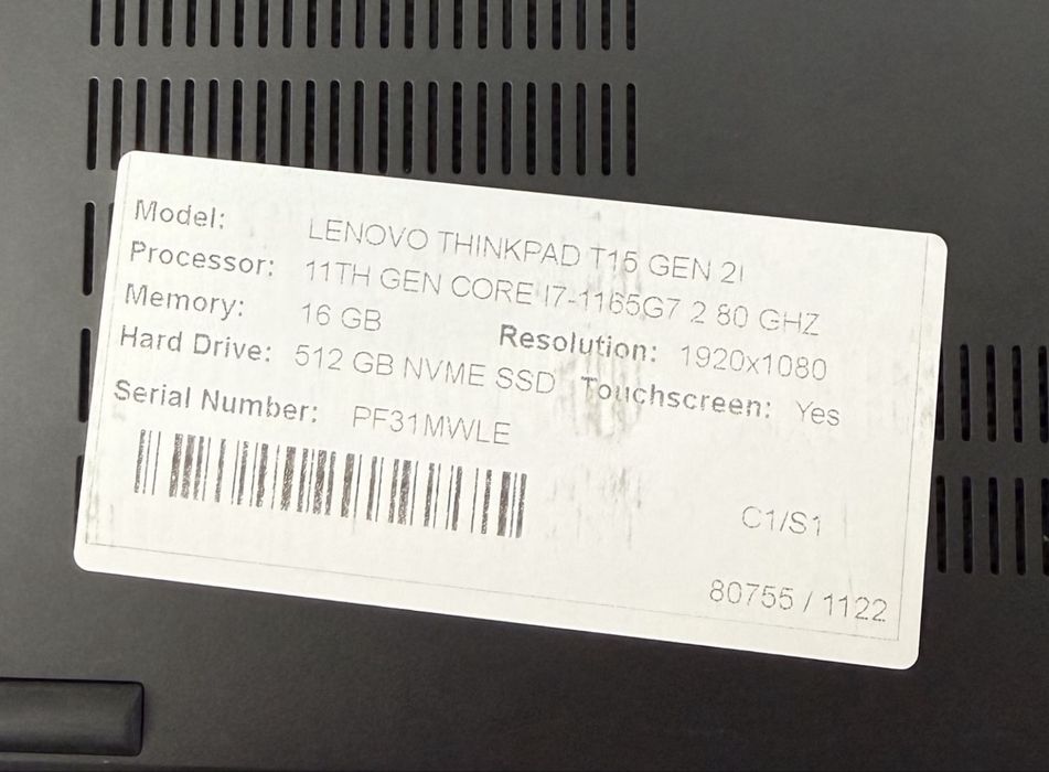 Lenovo thinkpad t15gen2 touchscreen i7 16 512ssd